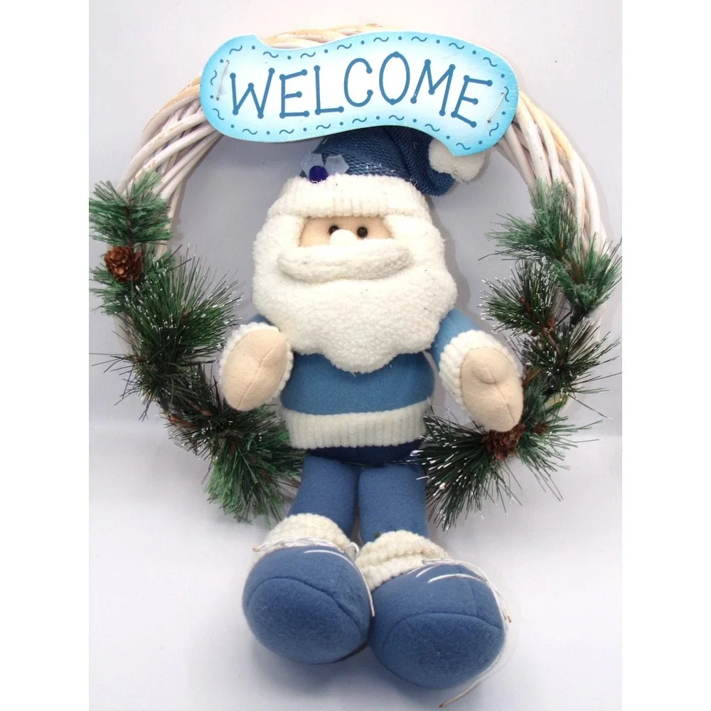 Welcome Santa wood wreaths for inside or outside use Blue